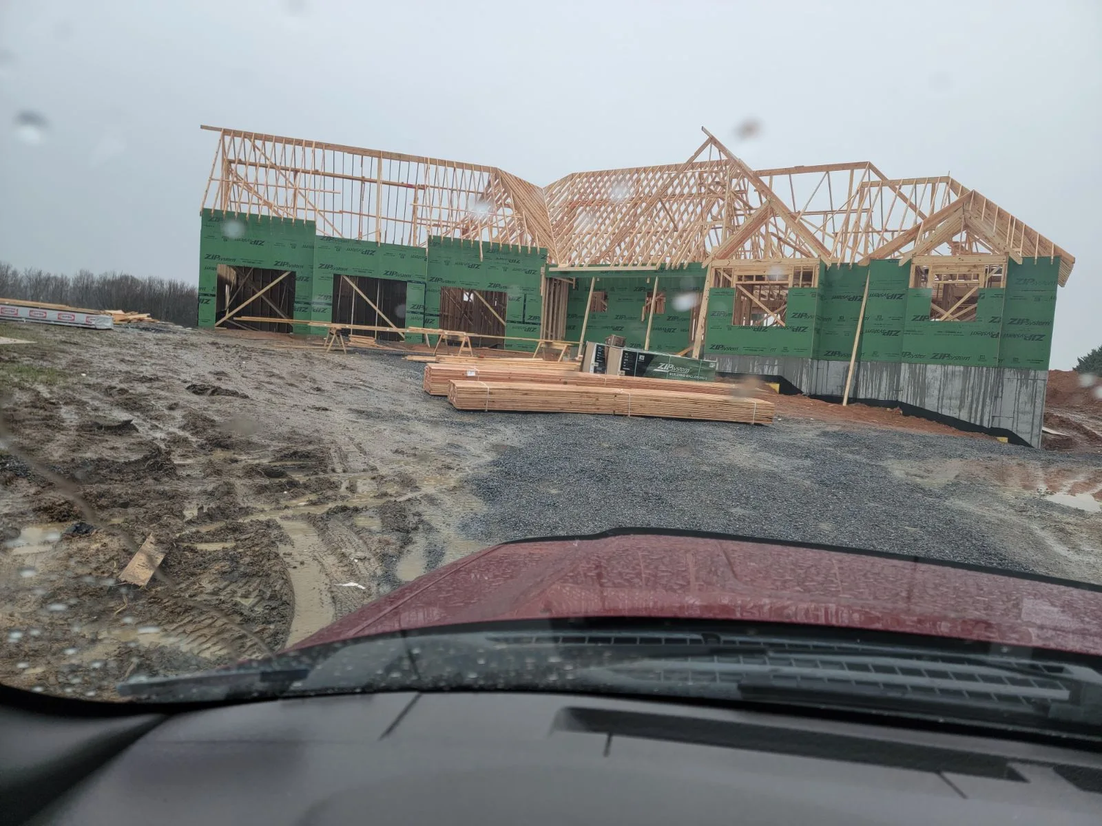 New construction framing and green wall sheathing